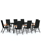 vidaXL Patio Dining Set - 9 Piece Outdoor Garden Furniture - Black PE Rattan Chairs & Glass Table - 7-Position Reclining Folding Chairs