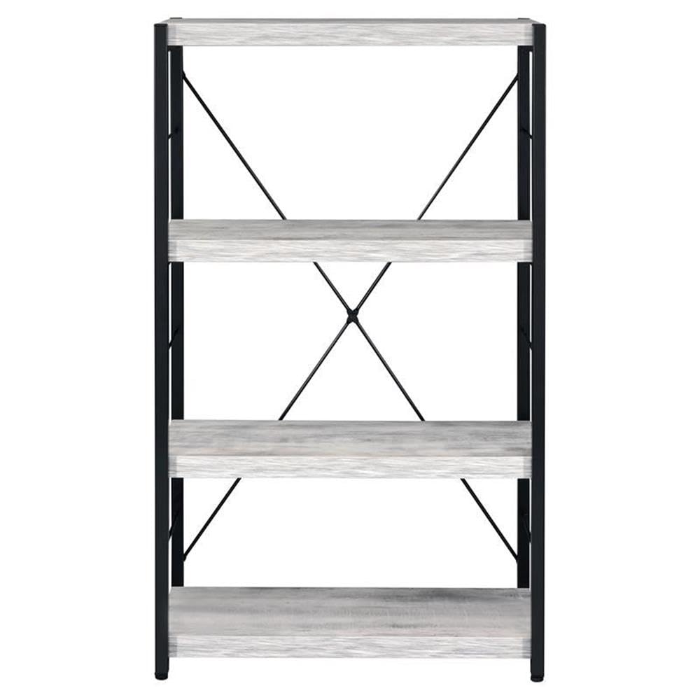 Acme Jurgen 4 Wooden Shelves Rectangular Bookshelf In Antique White And Black