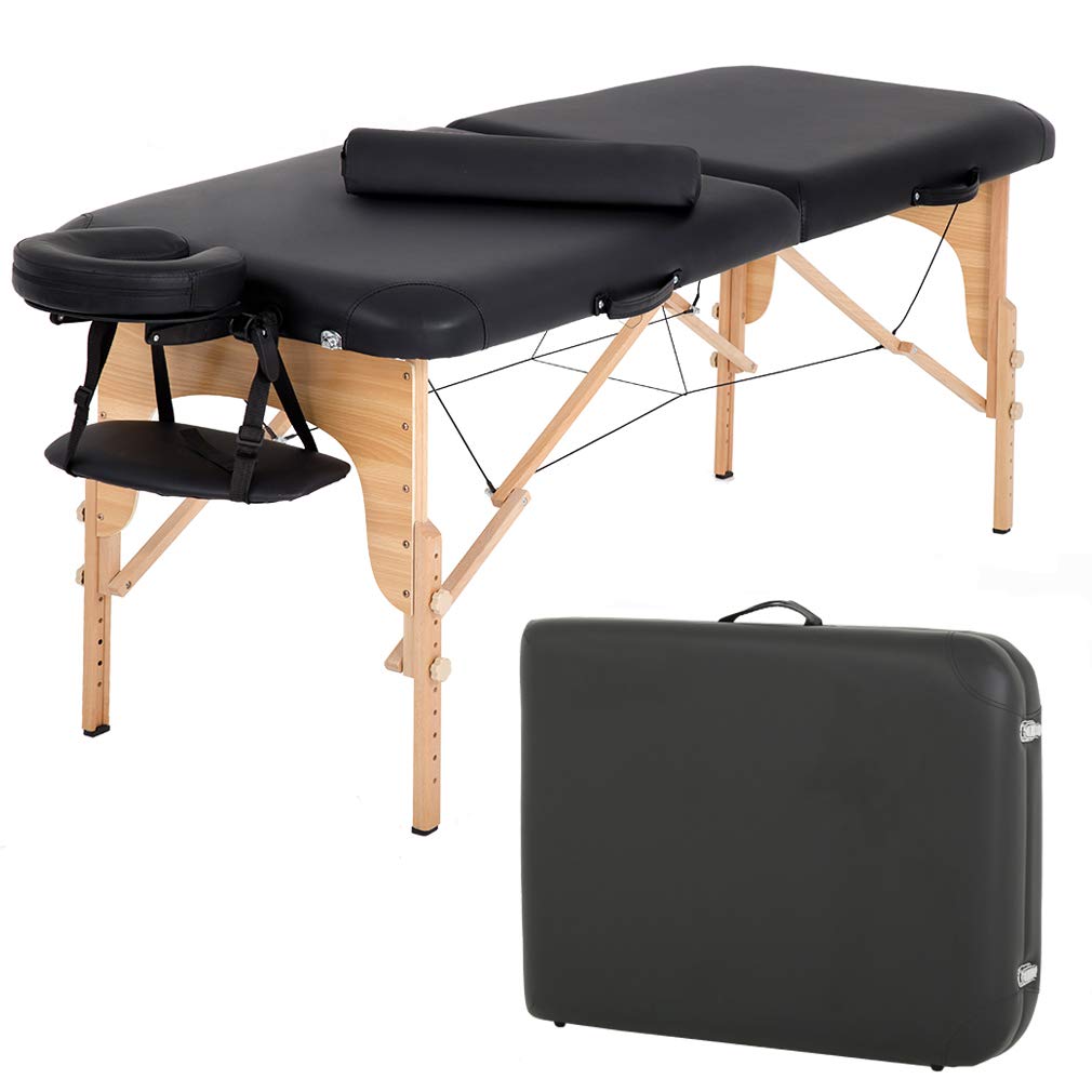 Portable Massage Table Massage Bed Spa Bed 73 Inches Long Height Adjustable Massage Table W/Sheet Cradle Bolster Portable 2 Fold