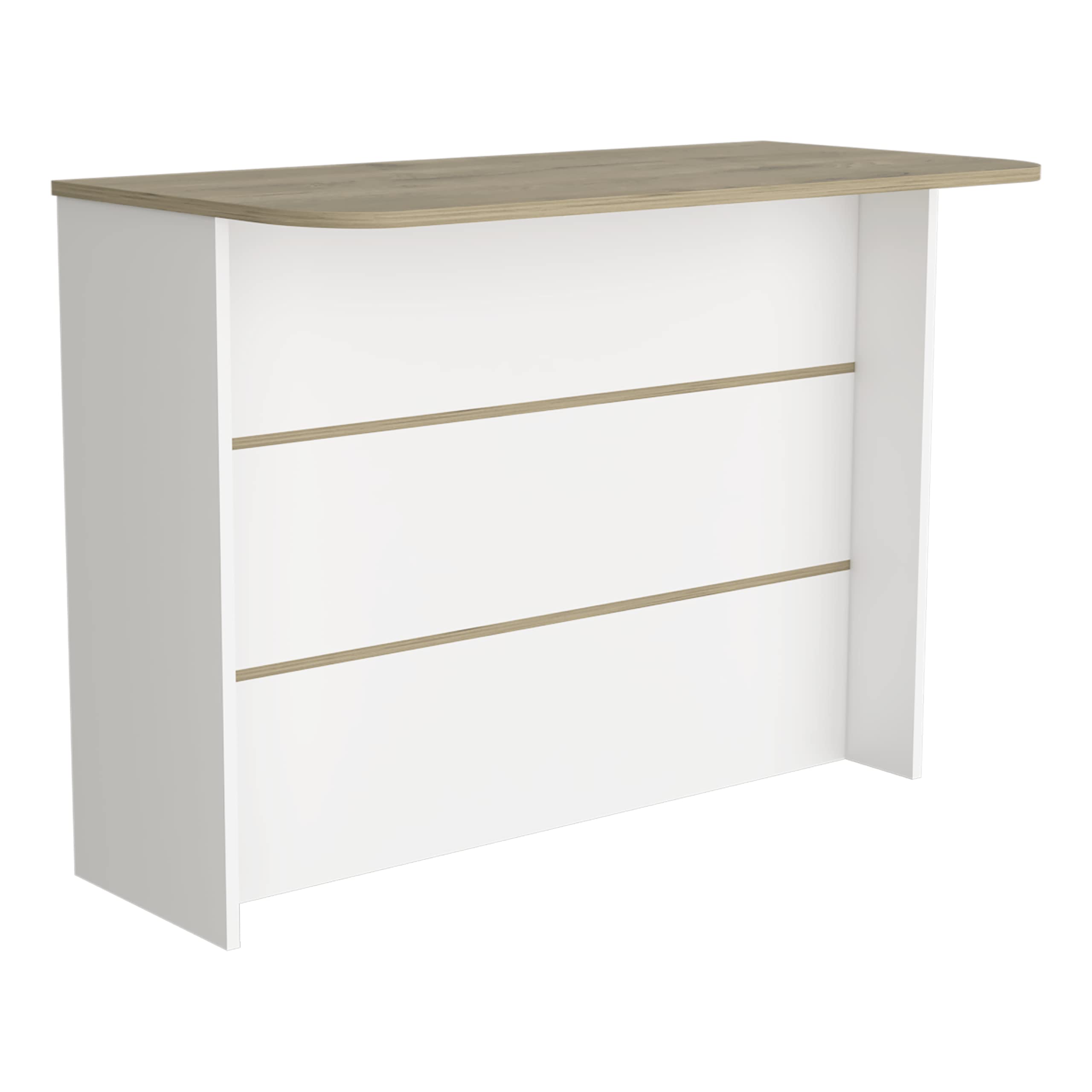 DEPOT E-SHOP Britton Kitchen Island with 2-Tier Storage Shelf and Ample Workstation, White/Light Pine