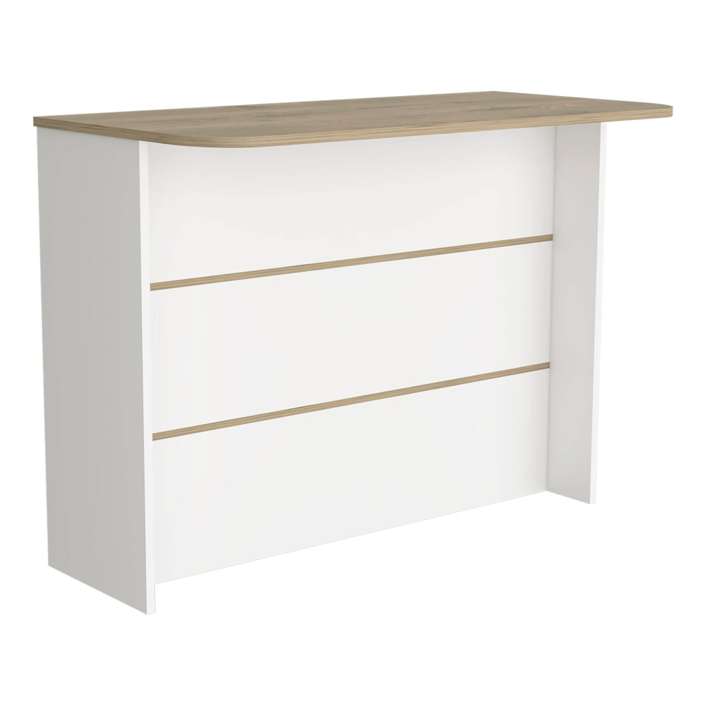 DEPOT E-SHOP Britton Kitchen Island with 2-Tier Storage Shelf and Ample Workstation, White/Light Pine
