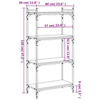 vidaXL 4-Tier Industrial Bookcase - Black Engineered Wood - Ample Storage Space for Books and Decoratives - Adjustable Feet for Stability - 23.6"x11.8"x47.2"