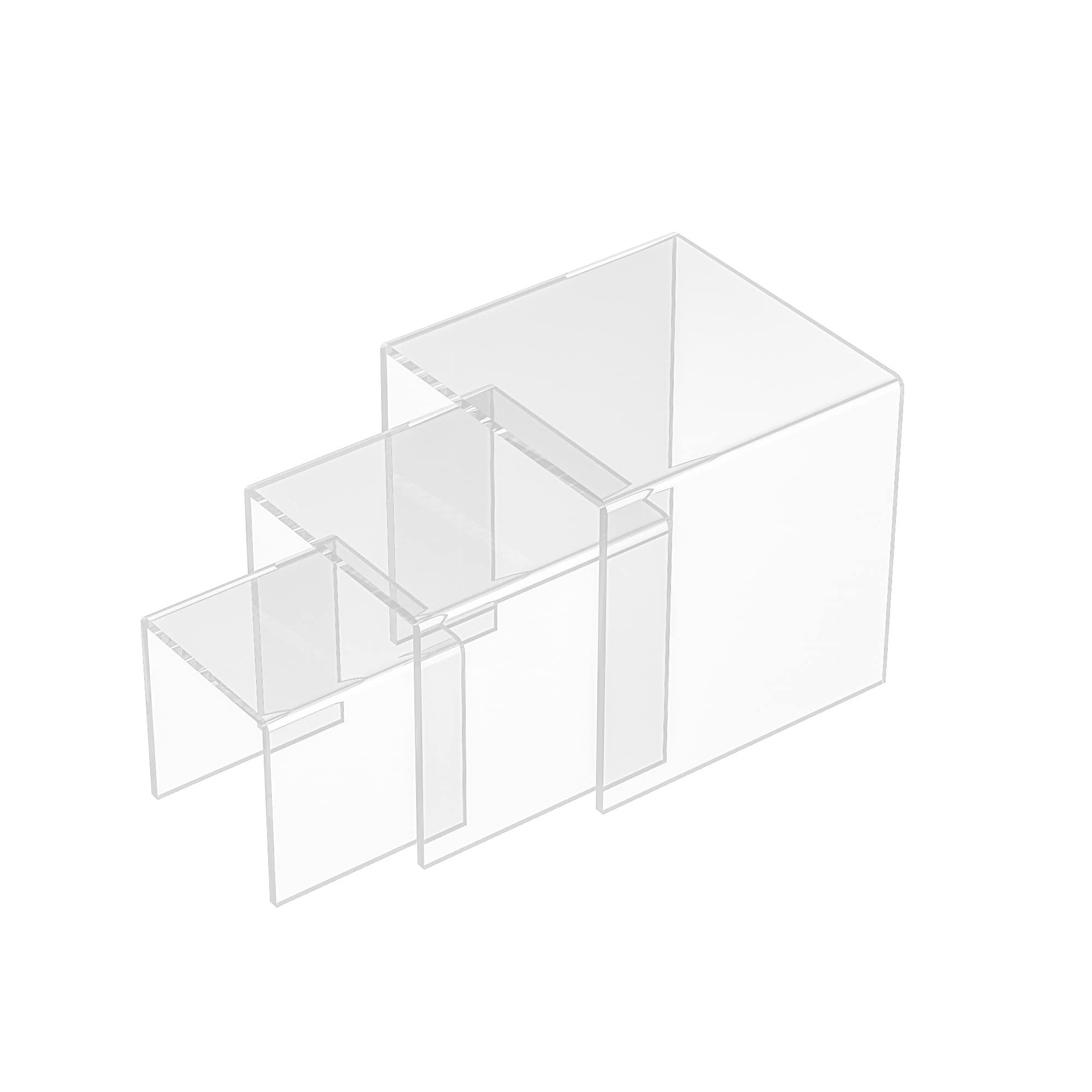 Sezanrpt Square Acrylic Display Risers 3pcs, Clear Showcase Display Shelves for Collectibles, Acrylic Display Shelves for Funko 