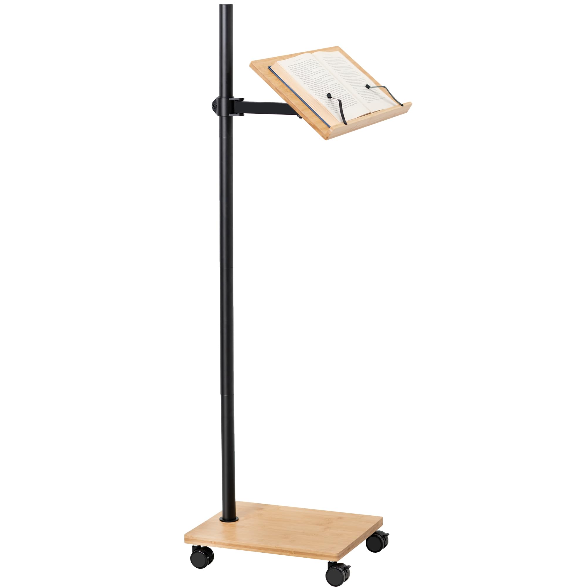 Vivo 16 Inch Mobile Bamboo Book Stand For Hands Free Reading, Rolling Lectern For Novels, Cookbooks, Laptops, Tablets, Mobile Ph