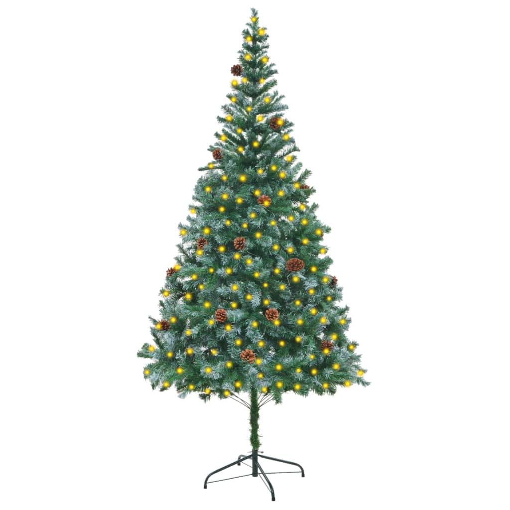 Vidaxl Artificial Green Christmas Tree With Pinecones And Leds, 82.7&quot; Height, Indoor Festive Decoration With Sturdy Stand And Energy Efficient Lighting
