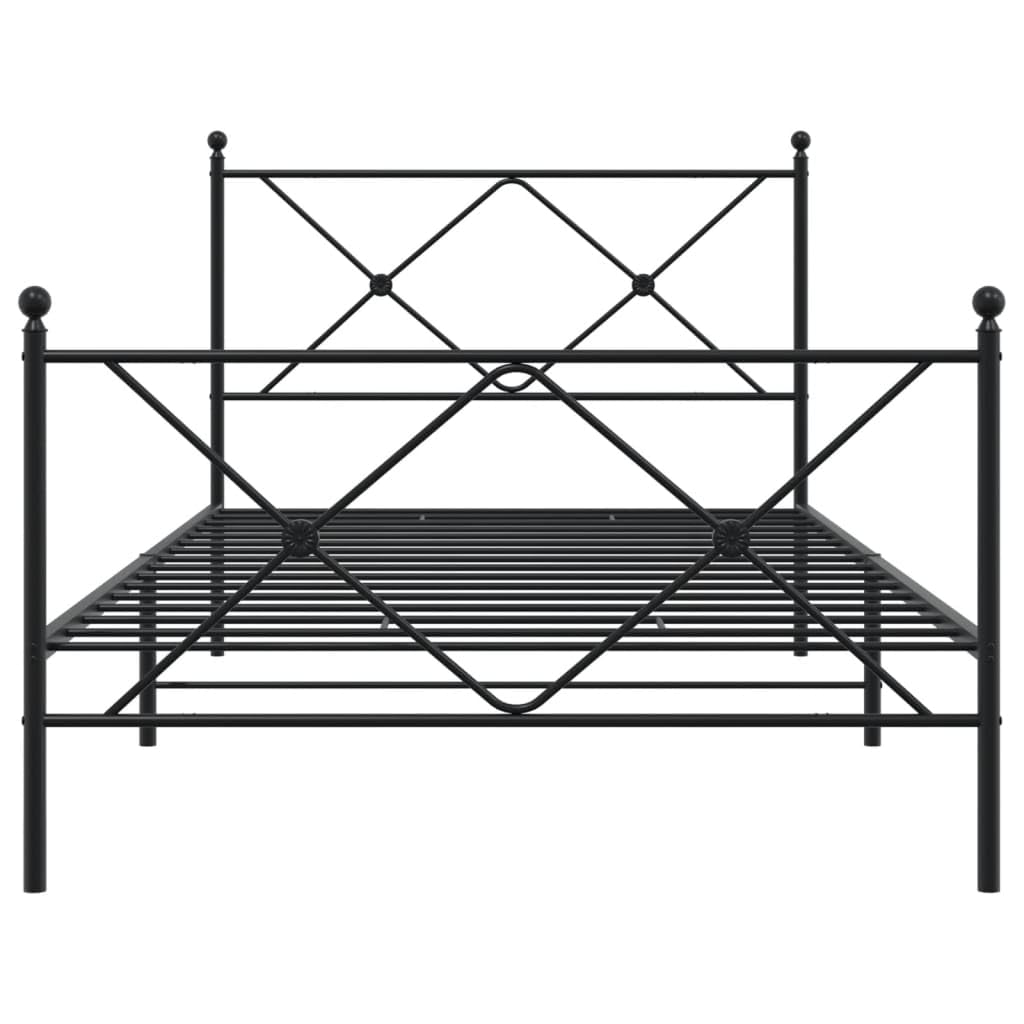 vidaXL Black Metal Bed Frame - Robust Steel Construction with Headboard/Footboard, Supportive Slats, Under-Bed Storage, Elegant Single Bed Design for Bedroom Furniture - 39.4&quot;x78.7&quot;