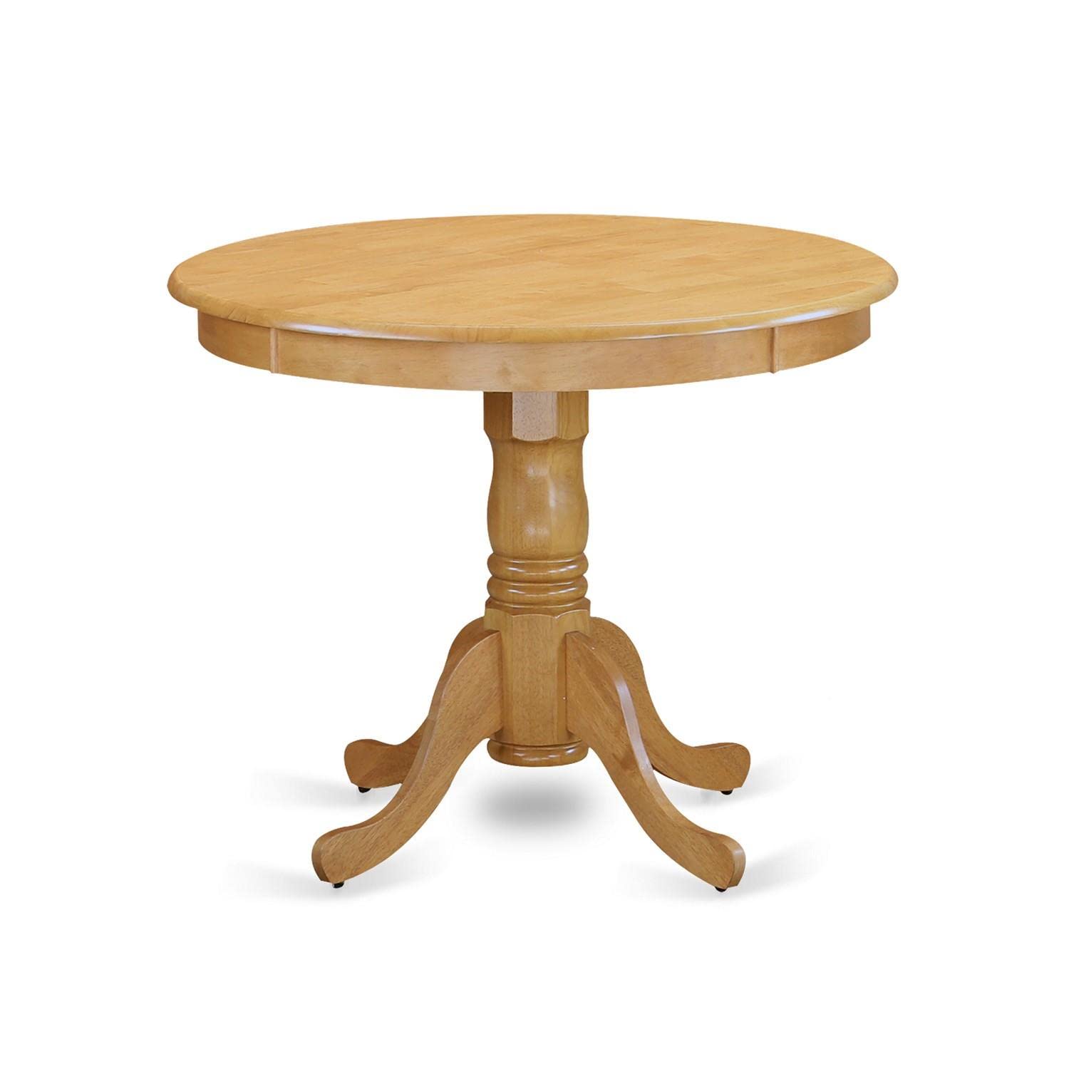 East West Furniture Anab5-Oak-04 Antique 5 Piece Set For 4 Includes A Round Kitchen Table With Pedestal And 4 Light Tan Linen Fabric Parson Dining Chairs, 36X36 Inch