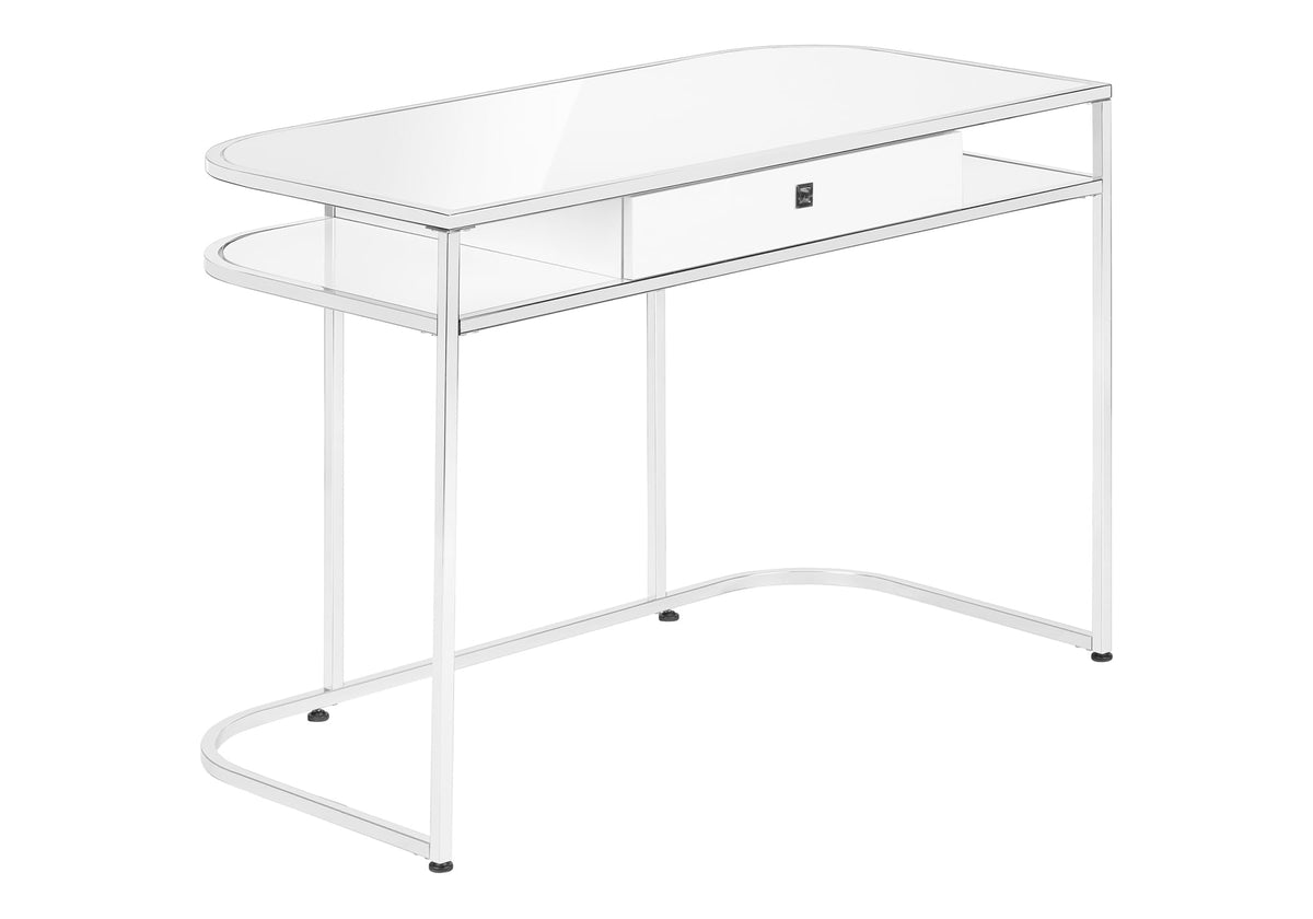 Monarch Specialties I 7520 Computer Desk, Home Office, Laptop, Storage Drawers, 48' L, Work, Metal, Laminate, White, Chrome, Contemporary, Modern