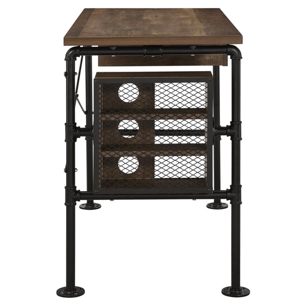 Acme Endang Wooden Top Writing Desk In Weathered Oak And Black