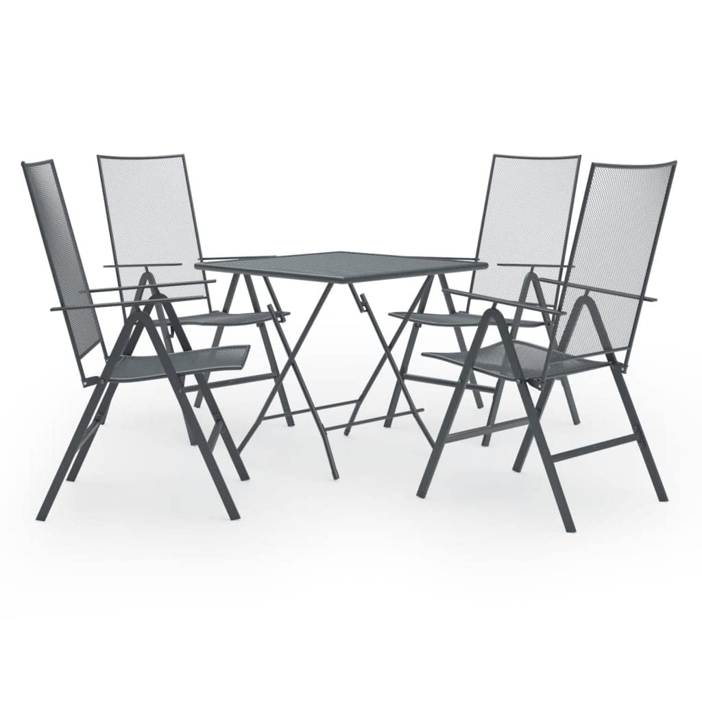 vidaXL Patio Dining Set 5 Piece, Outdoor Dining Set for Garden, Table and Chair for Balcony Dinner, Dining Table, Industrial Style, Steel Anthracite