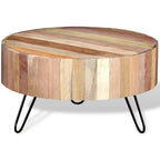 vidaXL Coffee Table with Iron Legs, Round Center Table for Living Room, Fully Handmade, 27.6''Fx15.0'', Solid Reclaimed Wood, Beige