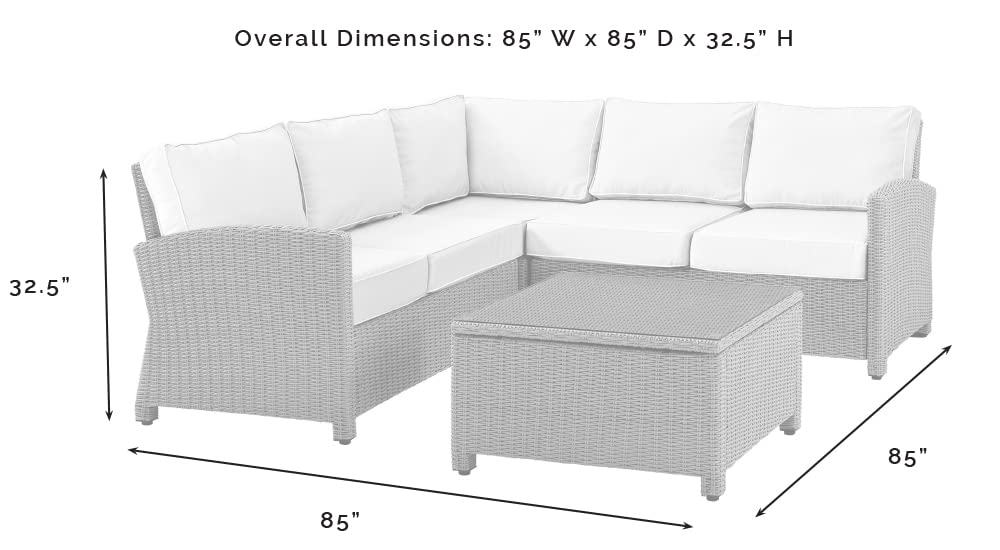 Crosley Furniture Bradenton 4-Piece Outdoor Sectional Sofa Wicker Conversation Patio Furniture Set for Deck, Brown with Sangria Cushions
