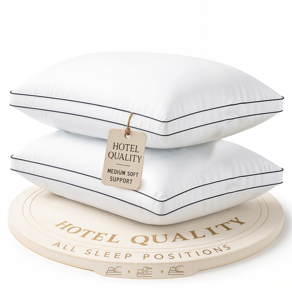 Lane Linen King Size Pillows Set of 2 - Medium Soft Support Gusseted Hotel Quality Bed Pillow, Down Alternative Pillows for Side