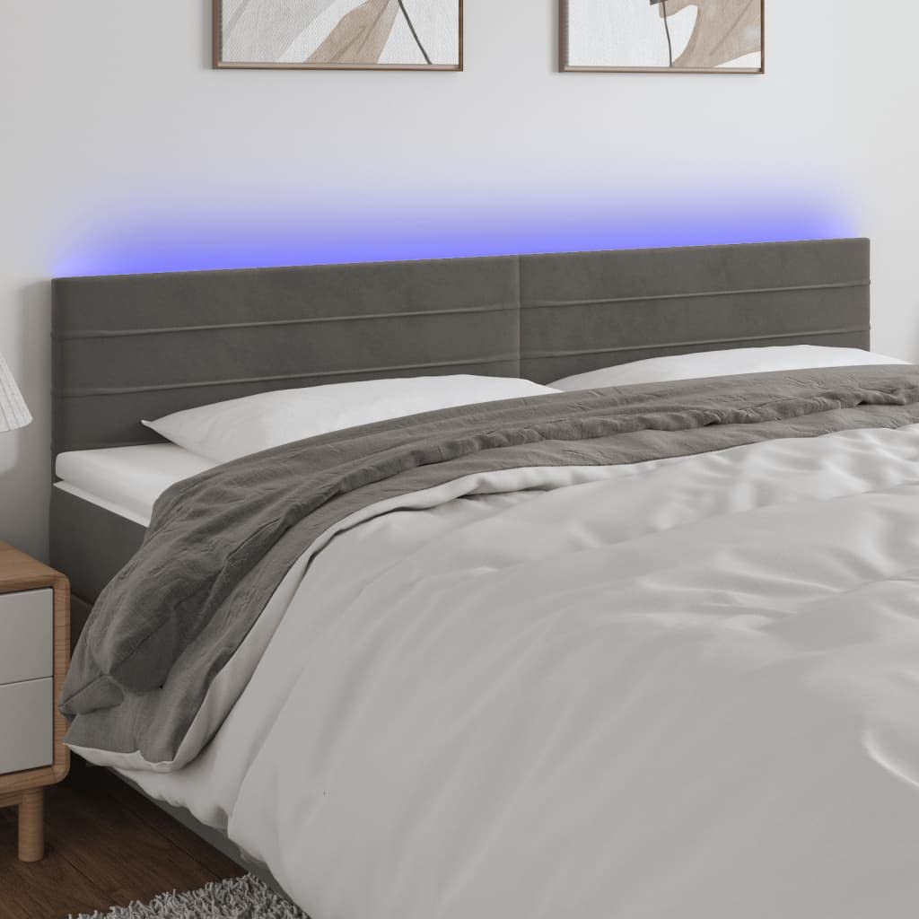 vidaXL Velvet LED Headboard Dark Gray, Comfort Padded Bedroom Accessory, Modern Design, Polyester, Engineered Wood and Larch Wood, Easy to Install