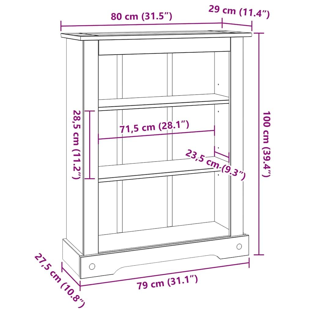vidaXL 3-Tier Bookcase - Solid Waxed Pinewood, Timeless Design, Mexican 'Corona' Furniture Style, Ample Storage Space - Ideal for Living Room or Study - Brown