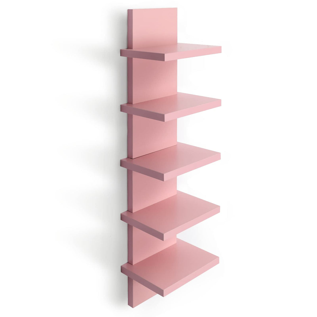 Bloddream 5 Tier Wall Shelves Pink, Vertical Column Shelf Floating Storage Home Decor Organizer Tall Tower Design Utility Shelving Bedroom Living Room, 30.7