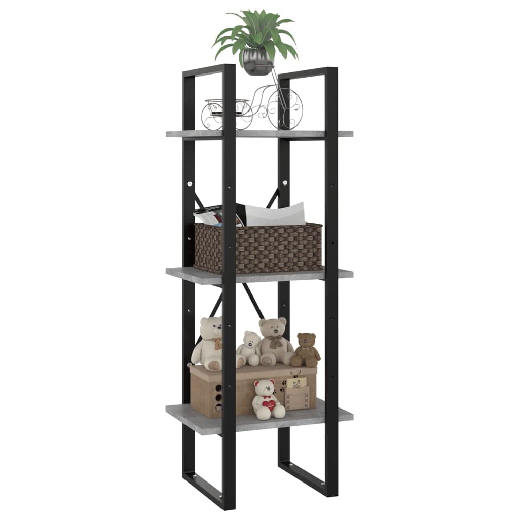vidaXL 3-Tier Book Cabinet Concrete Gray 15.7x11.8x41.3 Chipboard