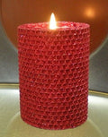 50 Hour-4 Inch Natural Beeswax Hybrid Pillar Glitter Candle, Ruby Red