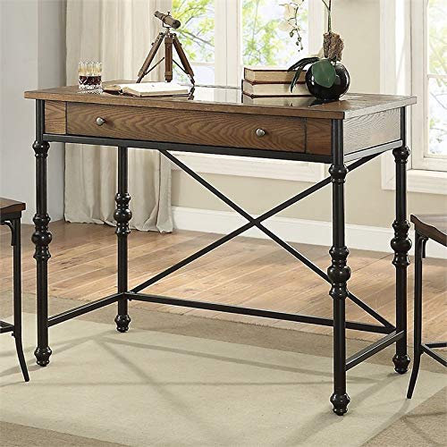 Acme Jalisa 1-Drawer Glass Top Wooden Bar Table in Walnut and Black