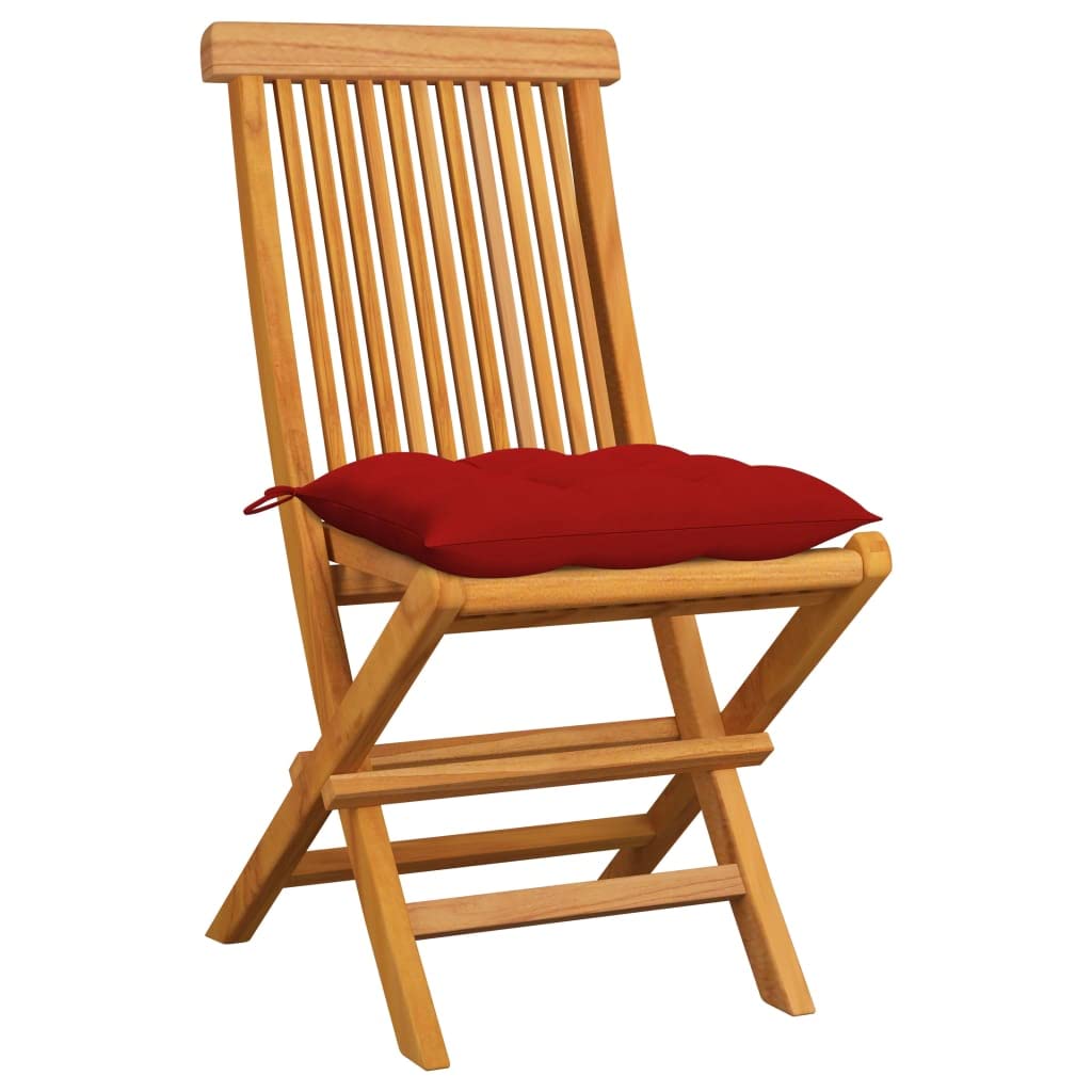 vidaXL Solid Teak Wood Patio Chair with Red Cushions - Thumbnail 4