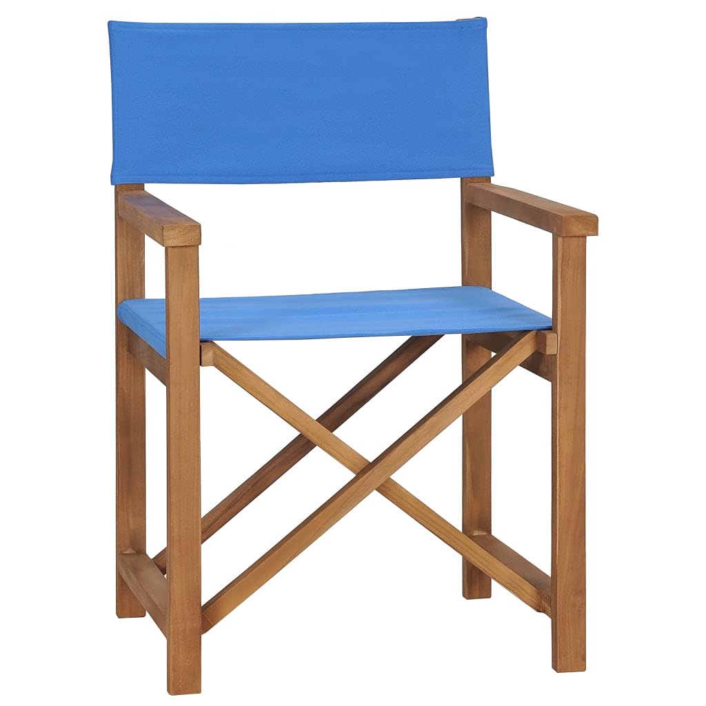 vidaXL Director's Chair - Durable and Foldable Design Furniture for Outdoors - Blue, Made of Premium Teak Hard Wood, Easy to Assemble