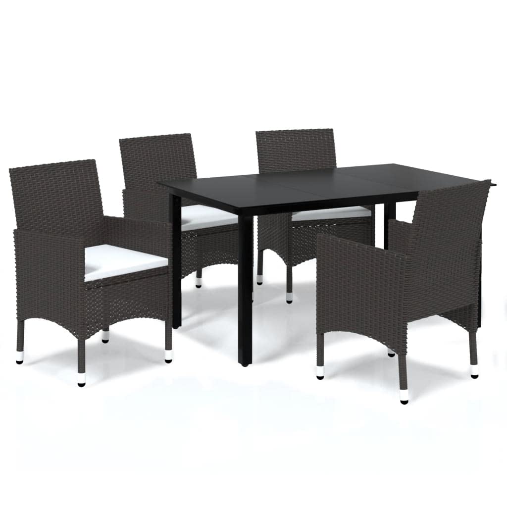 vidaXL Patio Dining Set 5 Piece with Cushions Garden Outdoor Terrace Balcony Dining Table and Chair Seat Seating Furniture Poly Rattan Brown