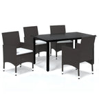 vidaXL Patio Dining Set 5 Piece with Cushions Garden Outdoor Terrace Balcony Dining Table and Chair Seat Seating Furniture Poly Rattan Brown