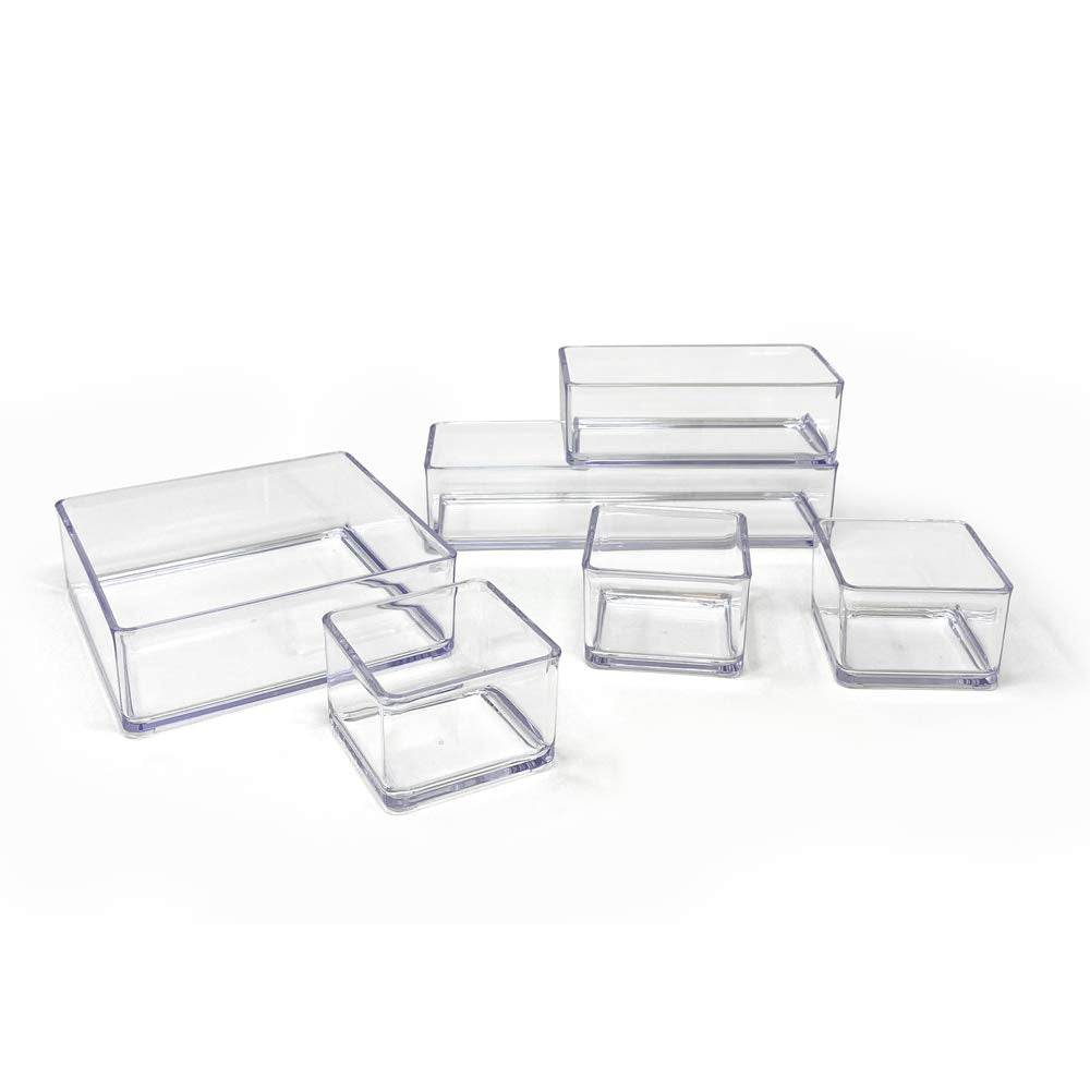 Isaac Jacobs 6-Tray Clear Acrylic Organizer Set, (Six Individual Trays), Multi-Purpose, Stackable Storage Solution For Makeup, C