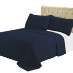 Sheetsnthings Luxury Checkered Quilted Wrinkle Free Microfiber 3 Piece Coverlets Set (Navy, King/California King)