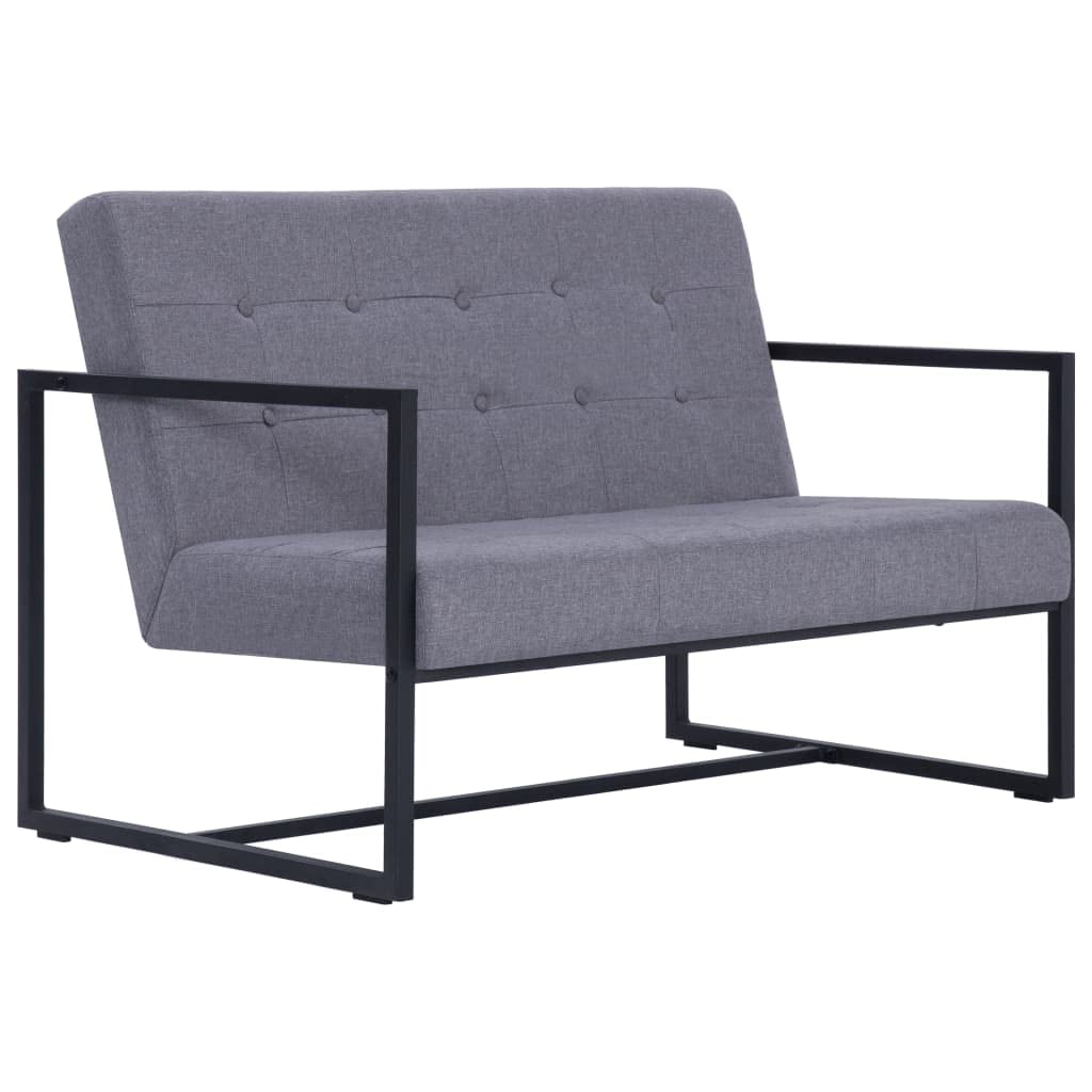vidaXL Industrial Style 2-Seater Sofa with Armrests - Durable Steel Frame and Fabric Upholstery in Light Gray