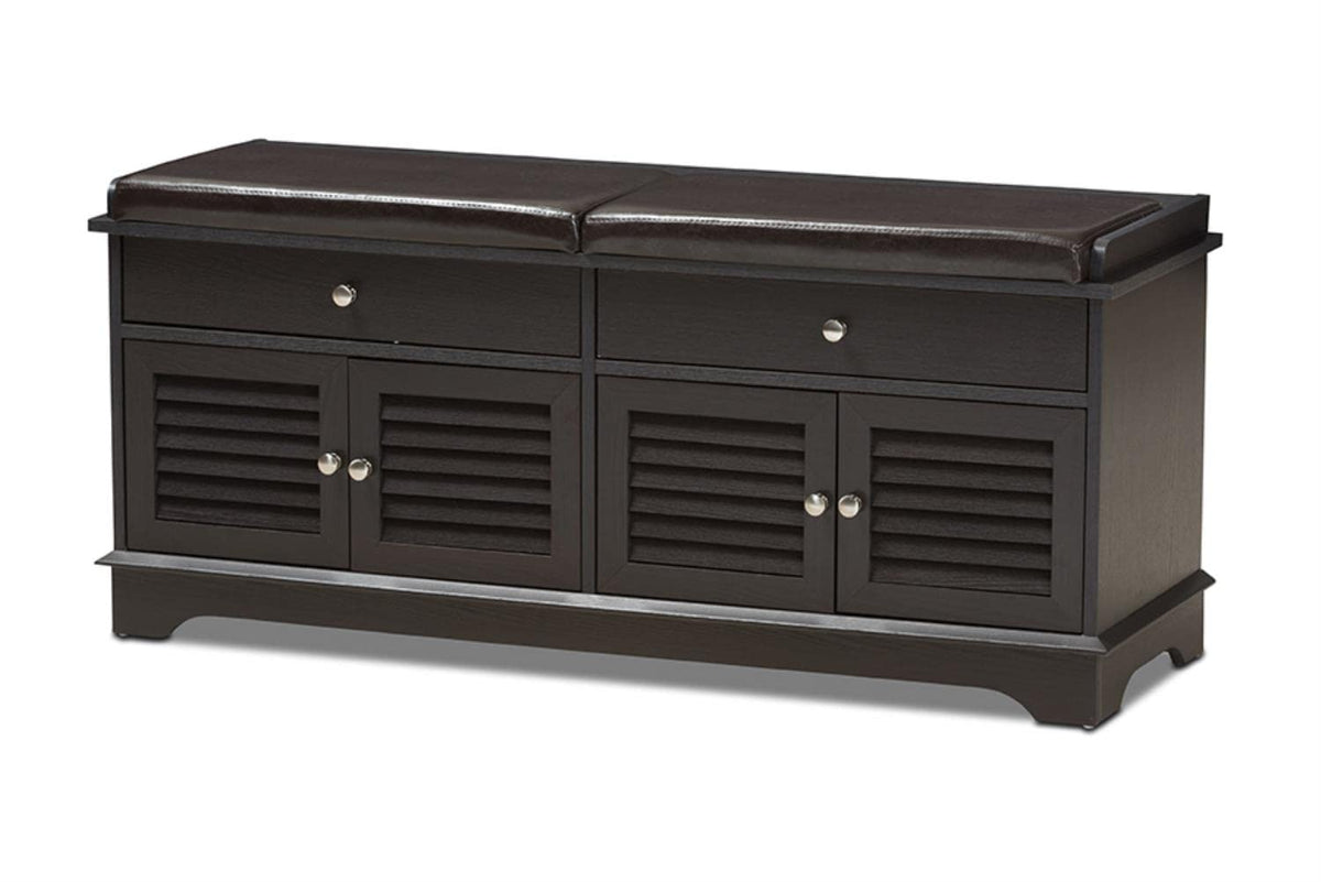 Baxton Studio Leo Modern and Contemporary Dark Brown Wood 2-Drawer Shoe Storage Bench Brown//Dark Wood/Contemporary/Particle Board/MDF