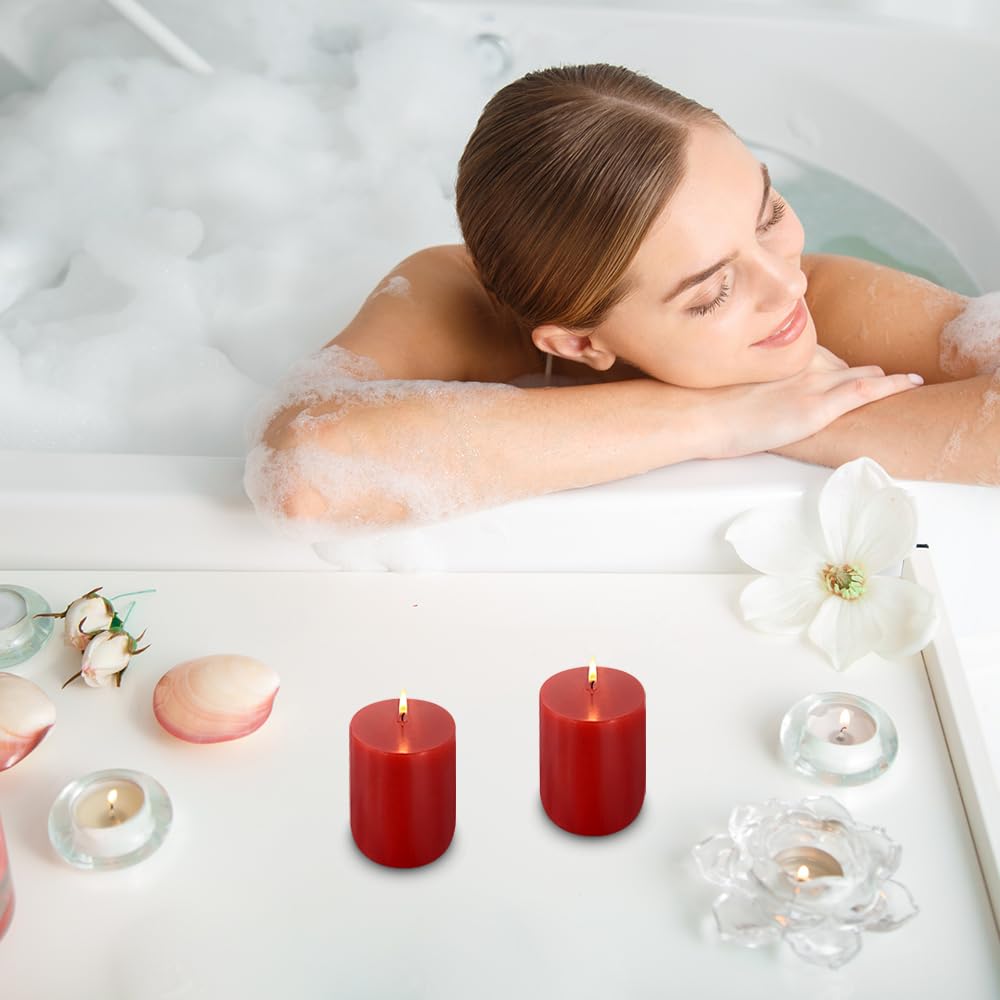 3X4 Inch Red Pillar Candles 45 Hours Unscented Dripless Fat Candles For Christmas Weddings Home Holidays Relaxation Spa Church,
