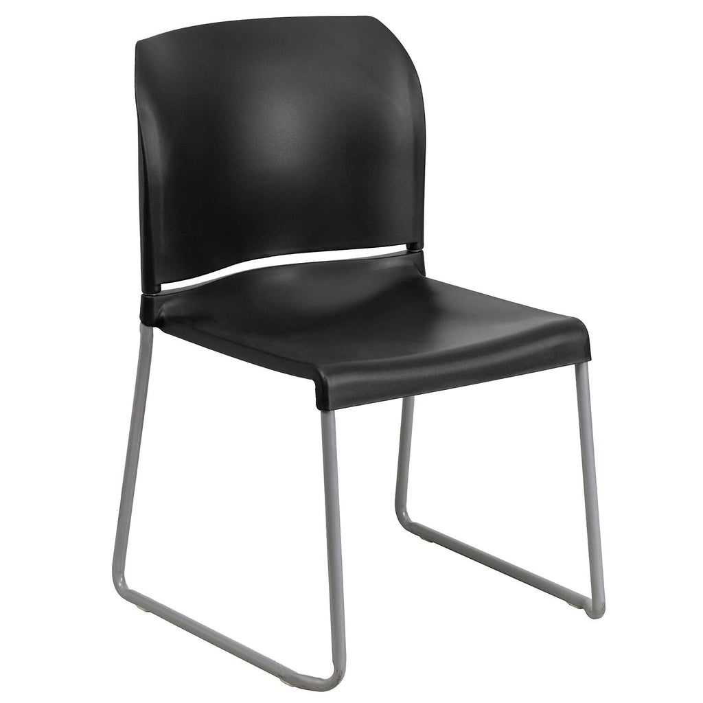 Flash Furniture Hercules Series 880 Lb. Capacity Black Full Back Contoured Stack Chair With Gray Powder Coated Sled Base