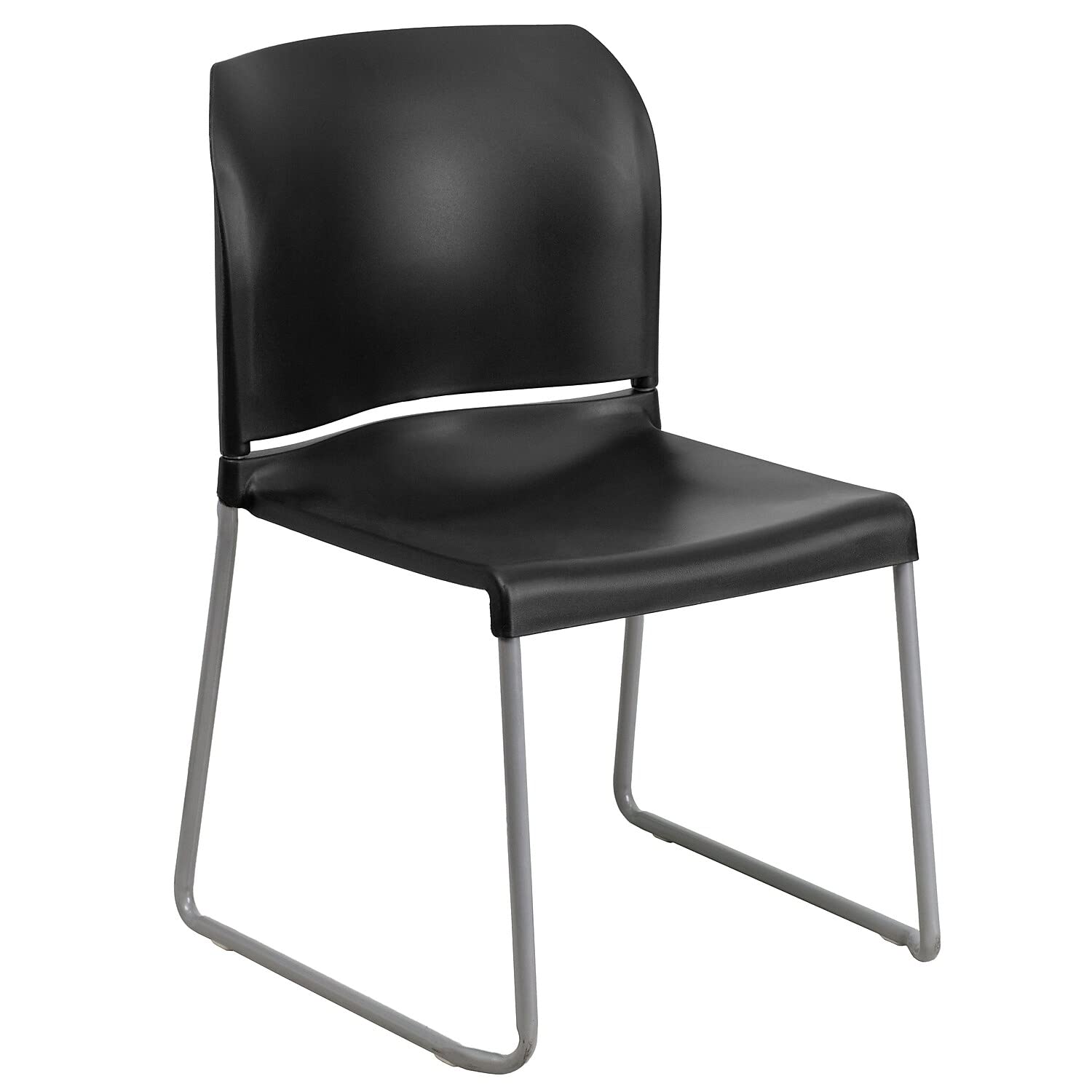 Flash Furniture Hercules Series 880 Lb. Capacity Black Full Back Contoured Stack Chair With Gray Powder Coated Sled Base