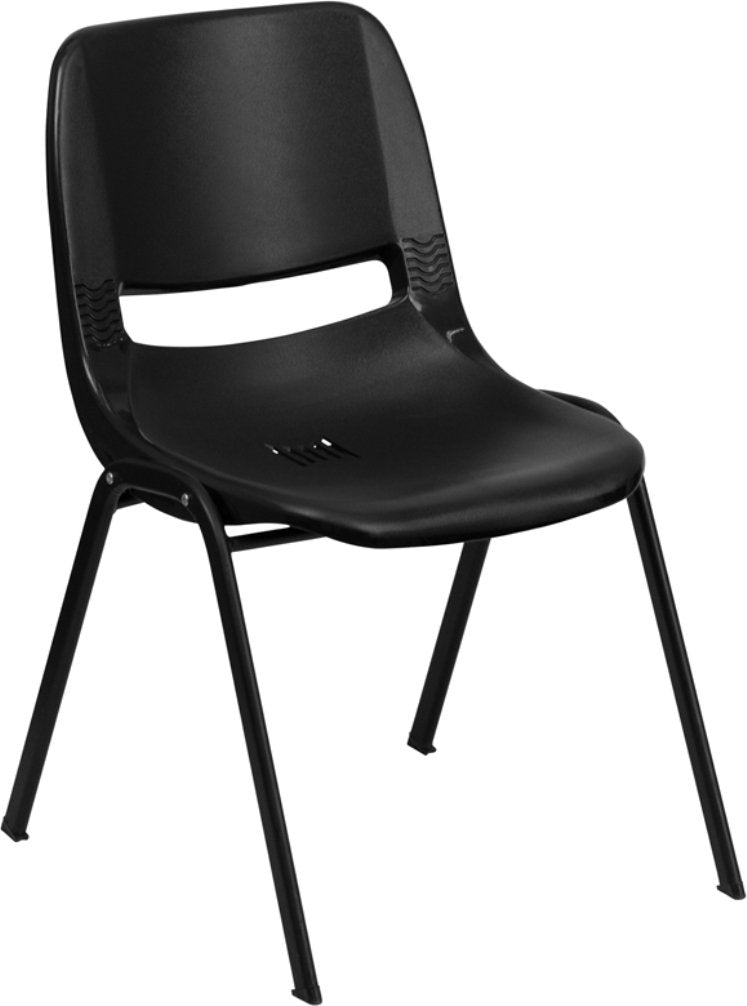 Flash Furniture HERCULES Series 661 lb. Capacity Black Ergonomic Shell Stack Chair with Black Frame and 16'' Seat Height