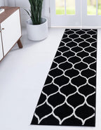 Unique Loom Trellis Frieze Collection Area Rug - Rounded (2' X 8' 8'' Runner, Black/ Ivory)