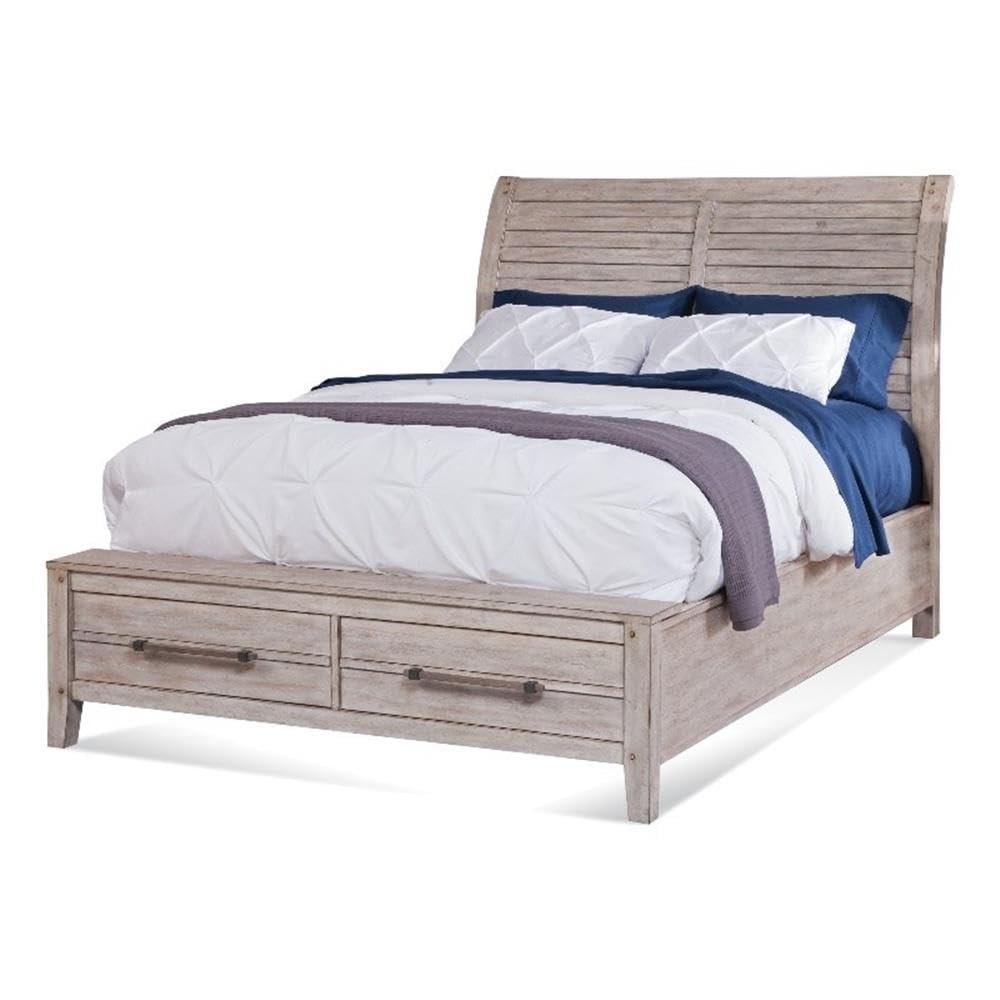 American Woodcrafters Aurora White-Washed Wood King Sleigh Storage Bed