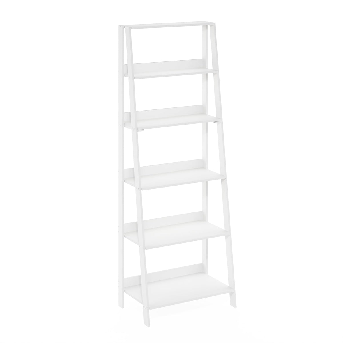 Furinno Ladder Bookcase Display Shelf, 6-Tier, White