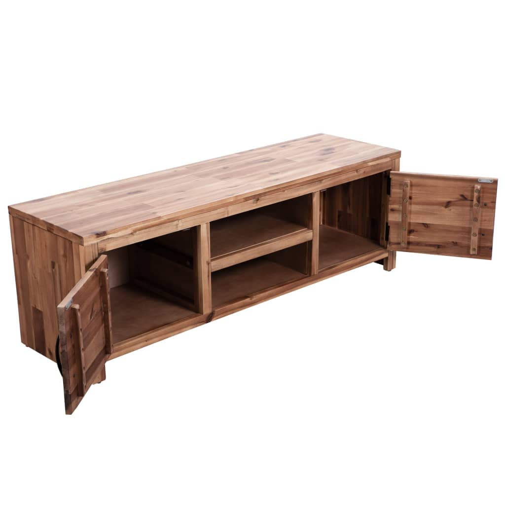 vidaXL Solid Wood Acacia TV Stand, 47.2x13.8x15.7, with Storage Space, Easy to Assemble, Farmhouse Style, Unique Varying Wood Grains, Contrast Door Fronts - Brown