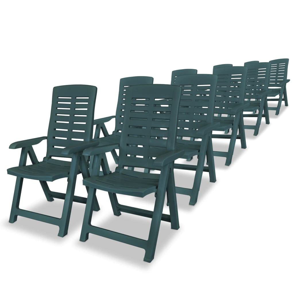 vidaXL 11 Piece Patio Dining Set Yard Furniture Set Courtyard Table and Chair Reclining Chair Garden Outdoor Chair Foldable Plastic Green