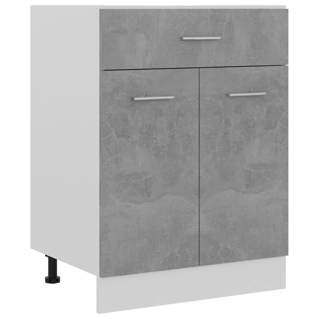 vidaXL - Engineered Wood Drawer Bottom Cabinet, Concrete Gray, Spacious Storage with One Drawer and Two Shelves, Scandinavian Style, Easy to Clean, Ideal for Kitchen Organization.