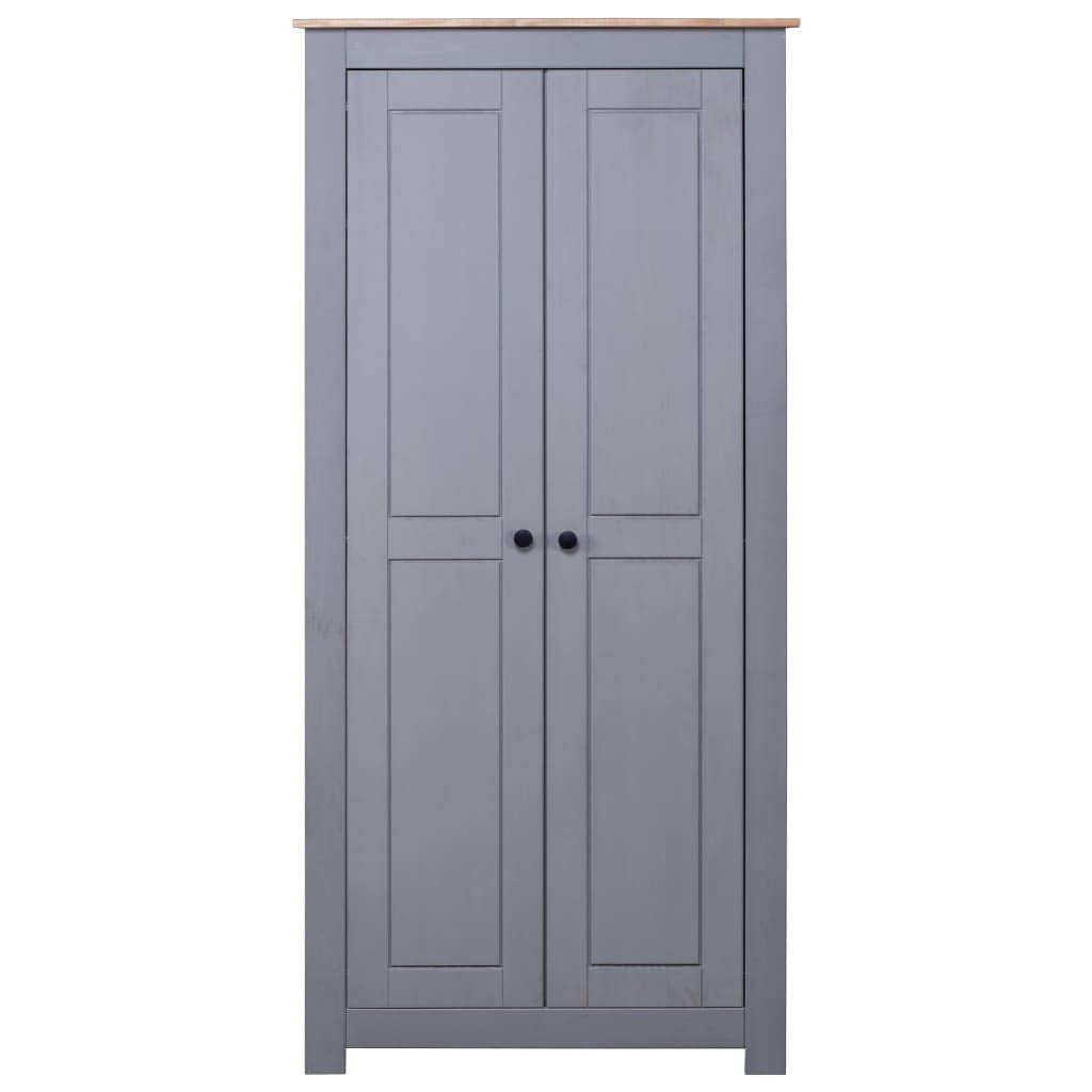 vidaXL Solid Pinewood Compact Wardrobe with Hanging Rod, Gray - Durable 2-Compartment Closet Door, Farmhouse Style, 31.5&quot;x19.7&quot;x67.5&quot;
