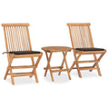 vidaXL 3 Piece Folding Patio Dining Set - Solid Teak Wood Outdoor Furniture with Cushion - Taupe Color - Space-Saving Design for Garden/Terrace/Patio