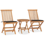vidaXL 3 Piece Folding Patio Dining Set - Solid Teak Wood Outdoor Furniture with Cushion - Taupe Color - Space-Saving Design for Garden/Terrace/Patio