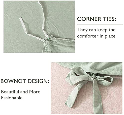 Annadaif Duvet Cover Queen Size Sage Green, 3 Pieces Soft Washed Microfiber Duvet Cover Set, Comforter Cover With Bowknot Bow Ti