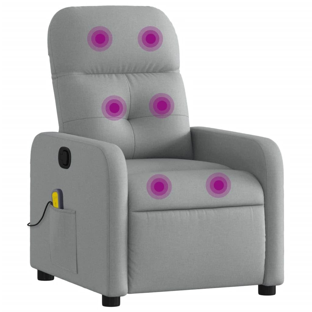vidaXL Light Gray Fabric Massage Recliner Chair - 6-Point Vibration, Manually Adjustable Backrest & Footrest for Living Room/Office