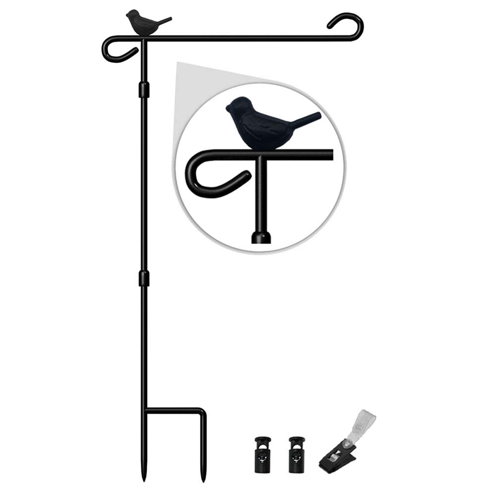 Garden Flag Holder Stand, Premium Garden Flag Pole Stand Metal Anti-Rust Weather-Proof With One Tiger Clip And Two Spring Stoppe