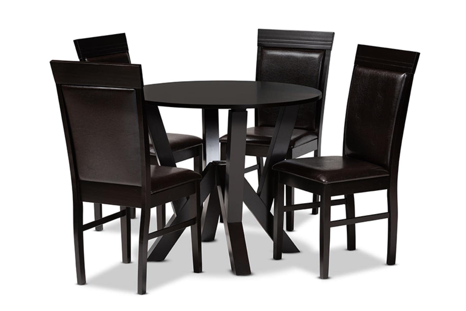Baxton Studio Nada Dark Brown Faux Leather Wood 5-Piece Dining Set