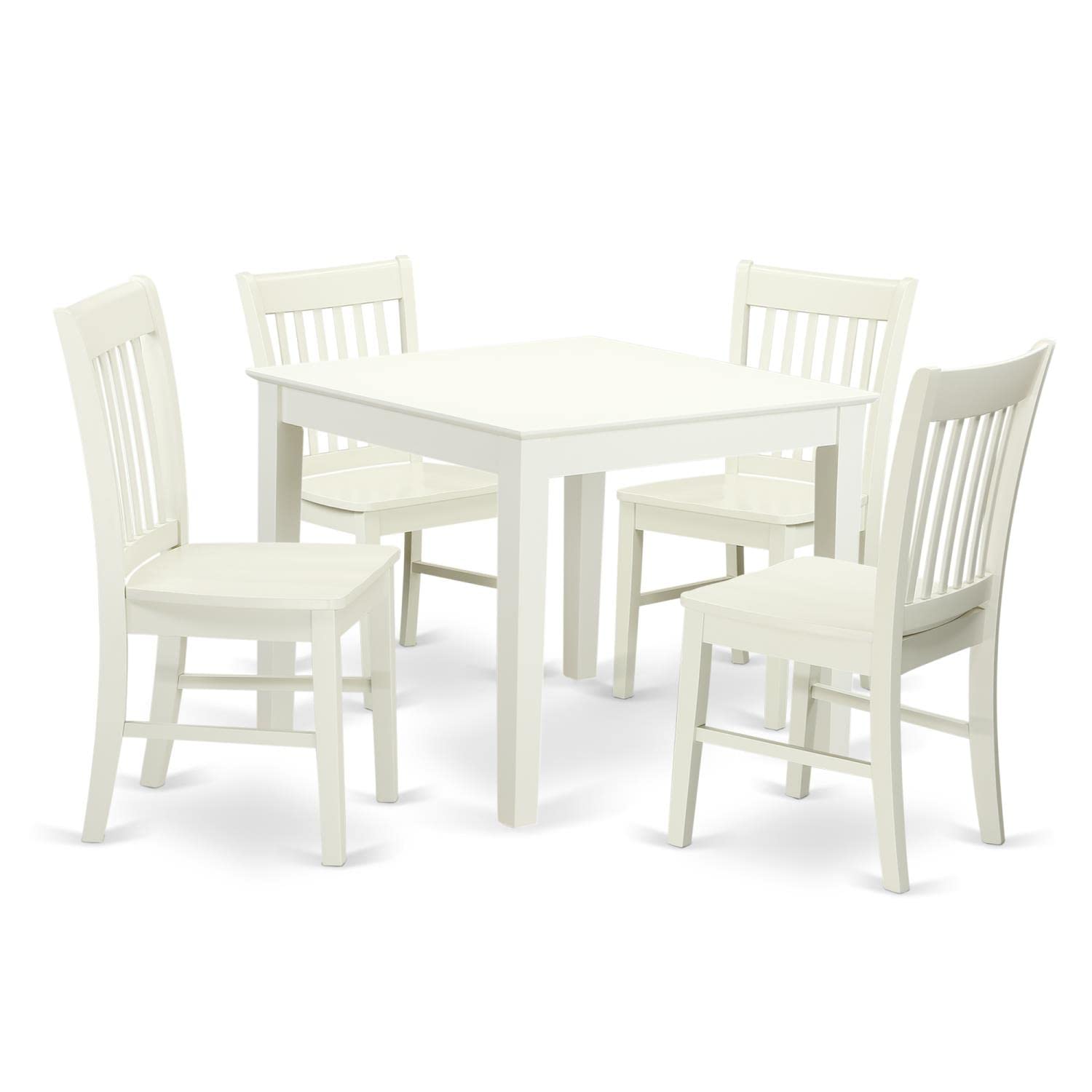 East West Furniture Oxford 5 Piece Set Includes a Square Dinner Table and 4 Kitchen Dining Chairs, 36x36 Inch, OXNO5-LWH-W