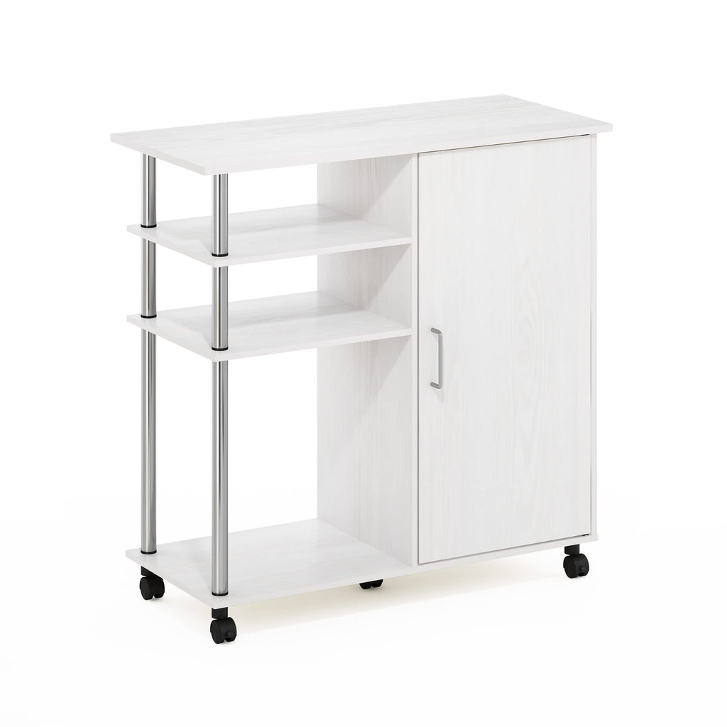 Furinno Helena Multipurpose Storage Cabinet/Shelves,Printer Stand With Lockable Wheels, Stainless Steel Tubes, White Oak/Chrome